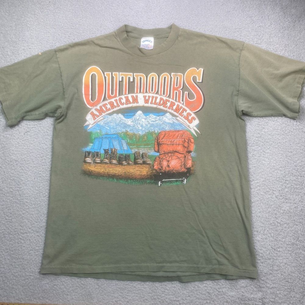 Vtg American Wilderness Shirt Men‎ XL Green Made in USA Single Stitch Gorpcore